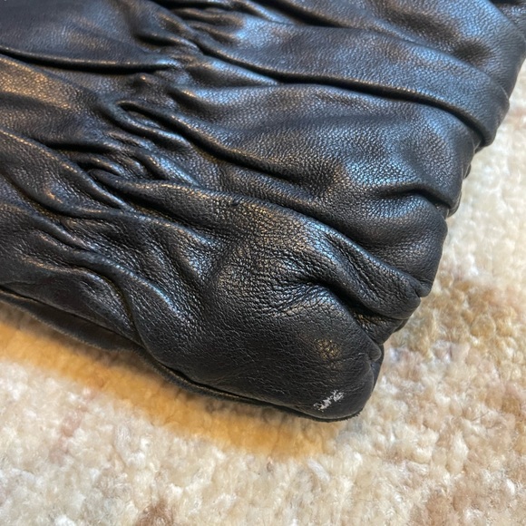 Michael Kors Black Ruched Gold Logo Crossbody Clutch  Purse - Picture 3 of 8